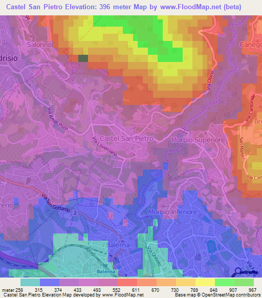 Castel San Pietro,Switzerland Elevation Map