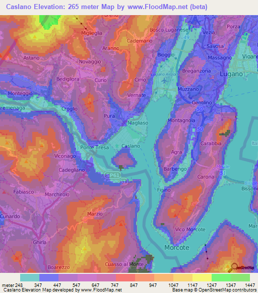 Caslano,Switzerland Elevation Map