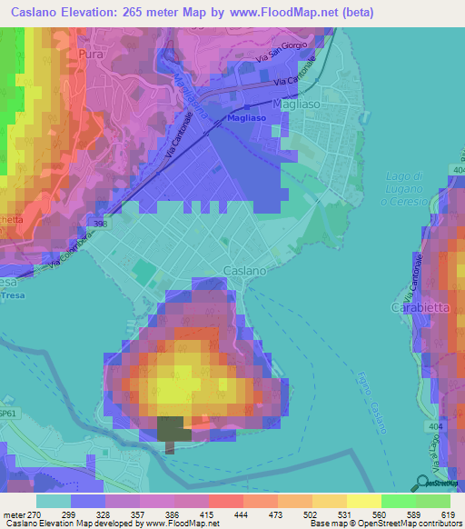 Caslano,Switzerland Elevation Map