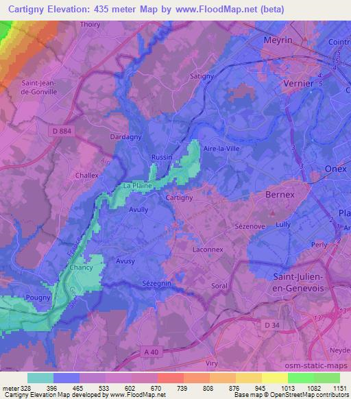 Cartigny,Switzerland Elevation Map