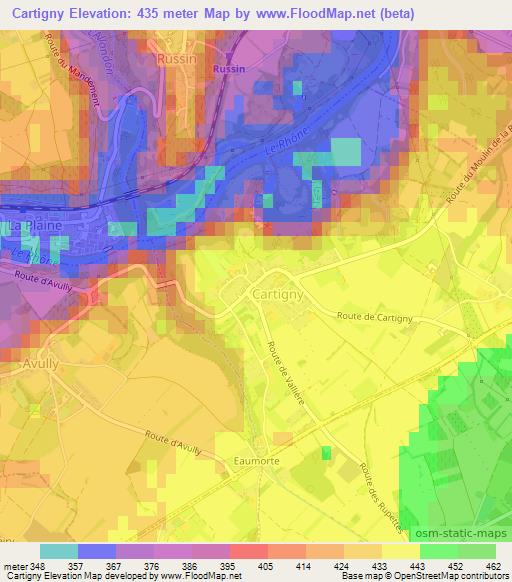 Cartigny,Switzerland Elevation Map