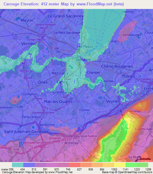 Carouge,Switzerland Elevation Map