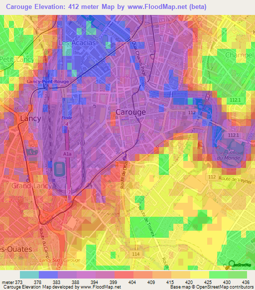 Carouge,Switzerland Elevation Map