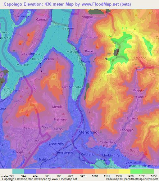 Capolago,Switzerland Elevation Map