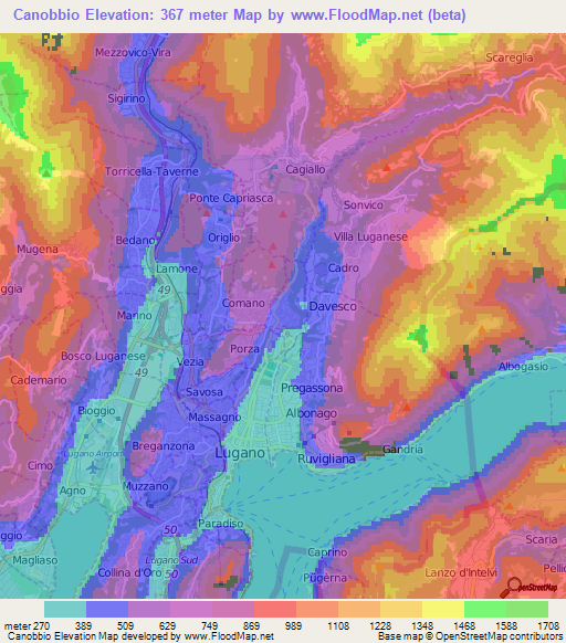 Canobbio,Switzerland Elevation Map