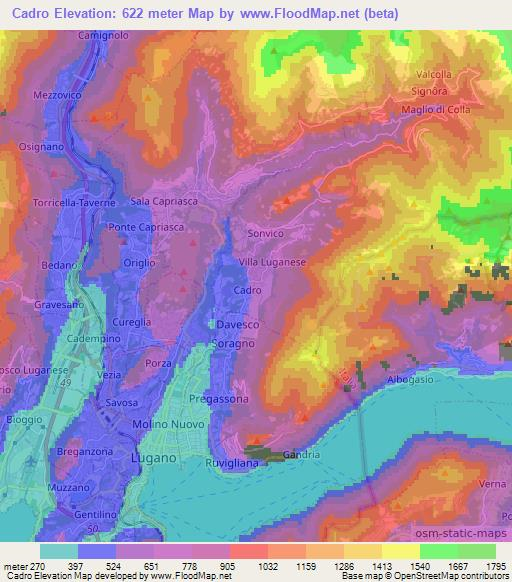 Cadro,Switzerland Elevation Map