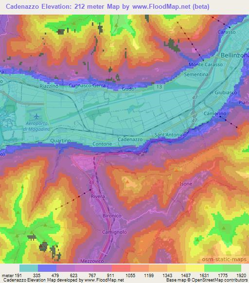 Cadenazzo,Switzerland Elevation Map