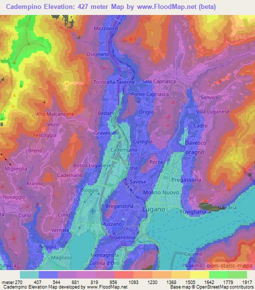 Cadempino,Switzerland Elevation Map