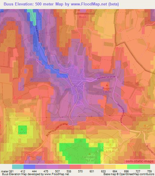 Buus,Switzerland Elevation Map