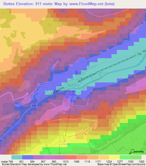 Buttes,Switzerland Elevation Map