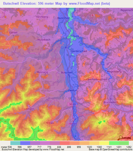 Butschwil,Switzerland Elevation Map