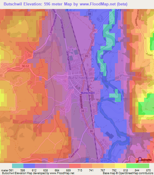 Butschwil,Switzerland Elevation Map