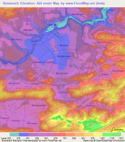 Busserach,Switzerland Elevation Map