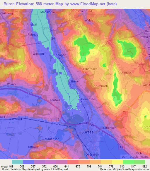 Buron,Switzerland Elevation Map