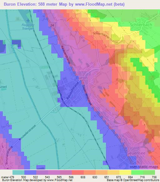 Buron,Switzerland Elevation Map