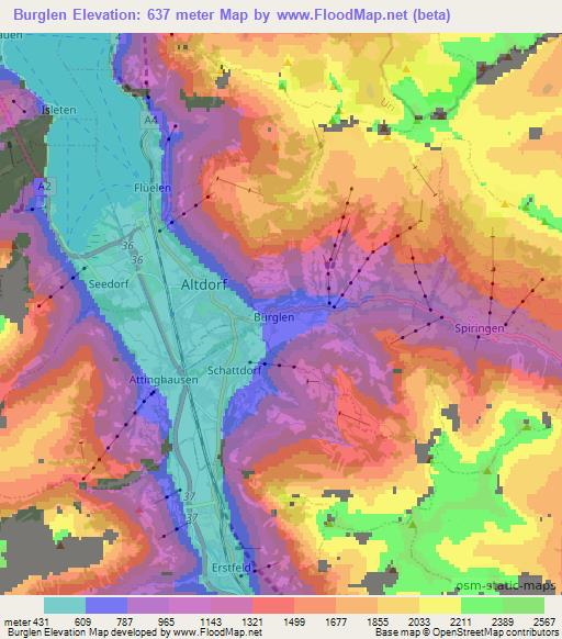 Burglen,Switzerland Elevation Map