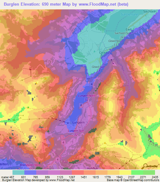 Burglen,Switzerland Elevation Map