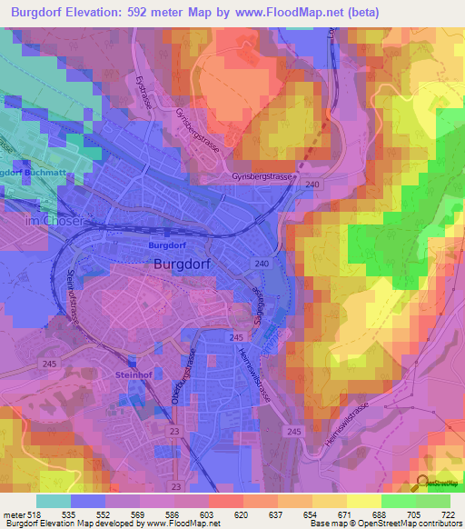 Burgdorf,Switzerland Elevation Map