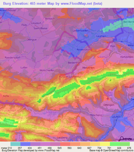 Burg,Switzerland Elevation Map