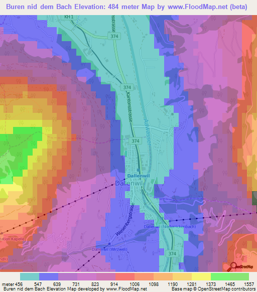 Buren nid dem Bach,Switzerland Elevation Map