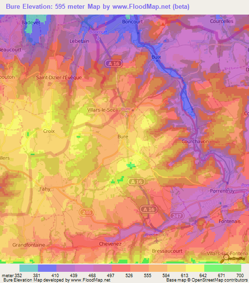 Bure,Switzerland Elevation Map