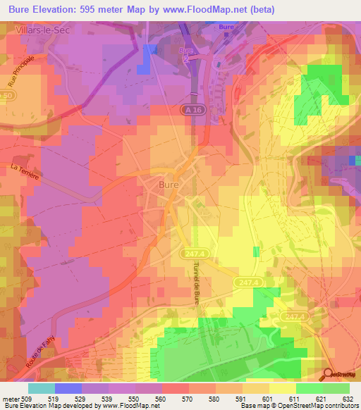 Bure,Switzerland Elevation Map