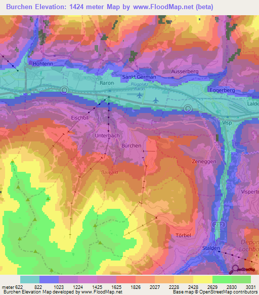 Burchen,Switzerland Elevation Map