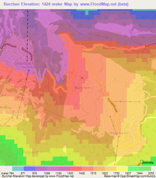 Burchen,Switzerland Elevation Map