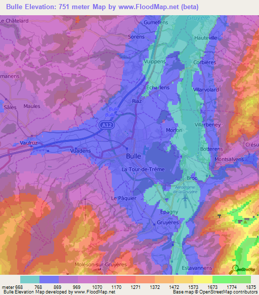 Bulle,Switzerland Elevation Map