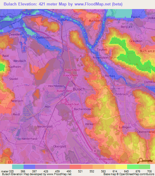 Bulach,Switzerland Elevation Map