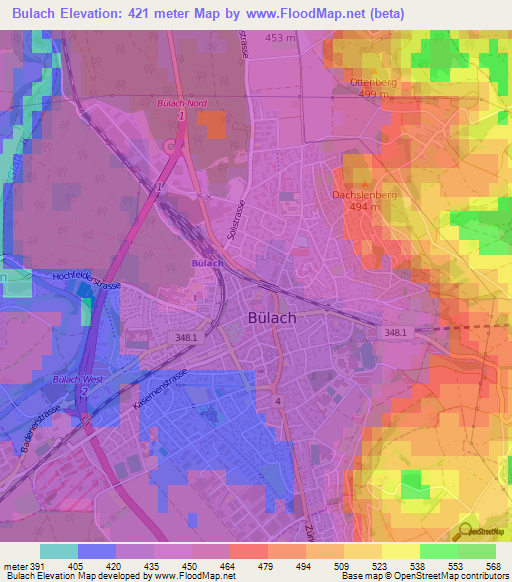 Bulach,Switzerland Elevation Map