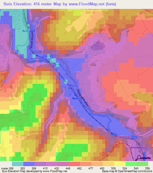 Buix,Switzerland Elevation Map