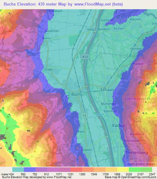 Buchs,Switzerland Elevation Map