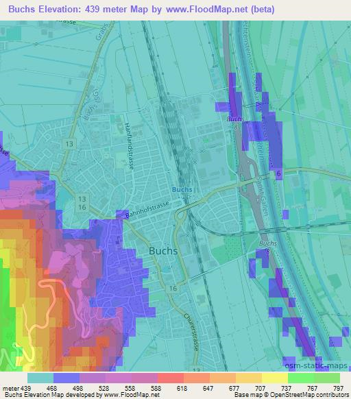 Buchs,Switzerland Elevation Map