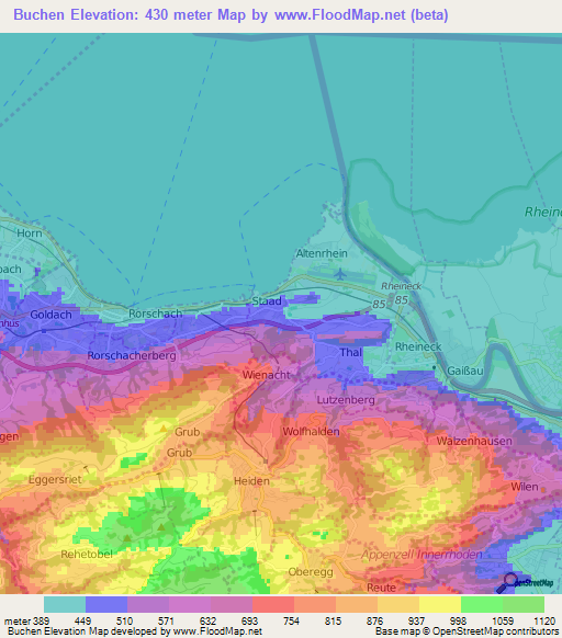 Buchen,Switzerland Elevation Map