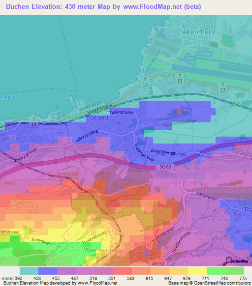 Buchen,Switzerland Elevation Map