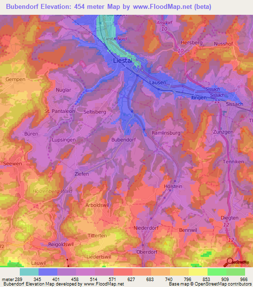 Bubendorf,Switzerland Elevation Map