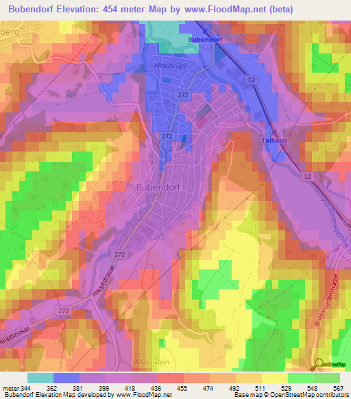 Bubendorf,Switzerland Elevation Map