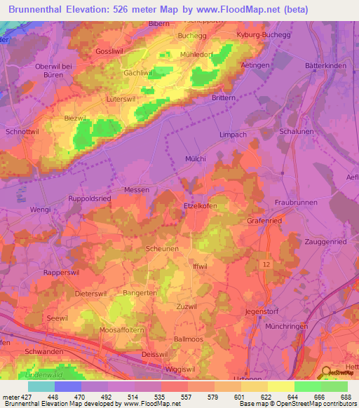 Brunnenthal,Switzerland Elevation Map
