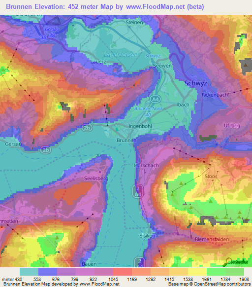 Brunnen,Switzerland Elevation Map