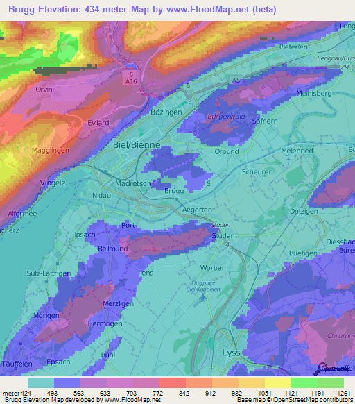 Brugg,Switzerland Elevation Map