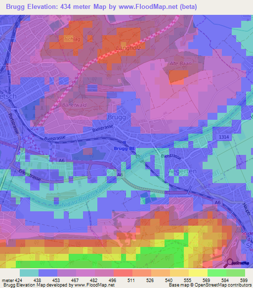 Brugg,Switzerland Elevation Map