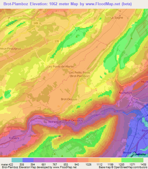 Brot-Plamboz,Switzerland Elevation Map