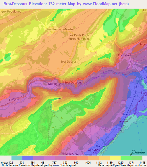 Brot-Dessous,Switzerland Elevation Map