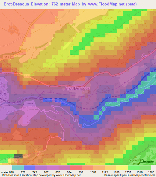 Brot-Dessous,Switzerland Elevation Map