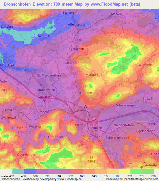 Bronschhofen,Switzerland Elevation Map