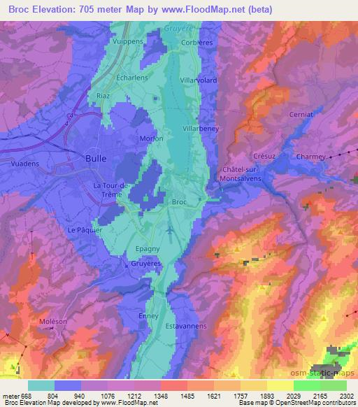 Broc,Switzerland Elevation Map