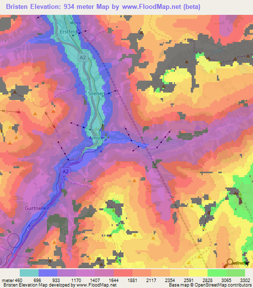 Bristen,Switzerland Elevation Map