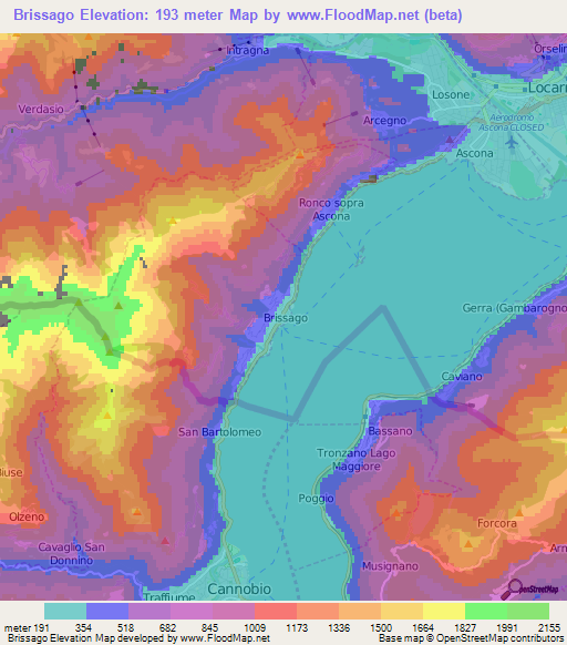 Brissago,Switzerland Elevation Map