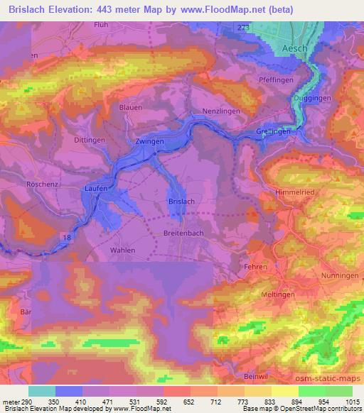 Brislach,Switzerland Elevation Map